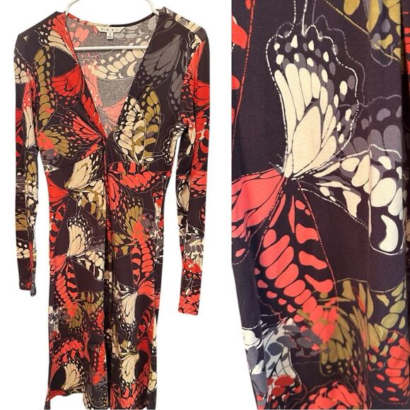 CAbi  NWOT Butterfly Print Long Sleeve Midi  dress Dress  gorgeous print Small - Picture 1 of 4